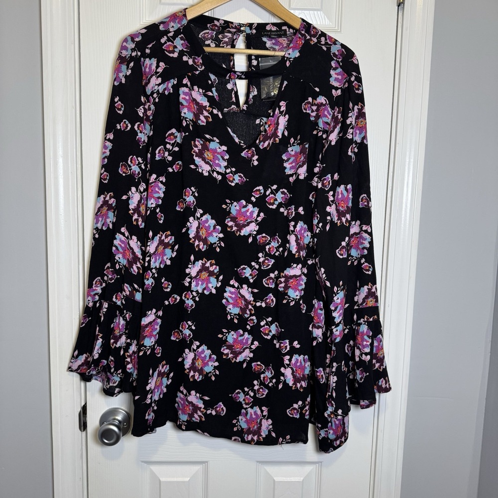 NEW Lane Bryant Floral Long Sleeve Tunic Top‎ Shirt Blouse 18 Plus Black Pink
